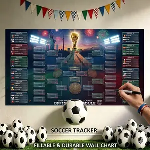 2026 International Soccer Tournament Wall Chart | 59"x39" Match Bracket Poster | 48-Team Game Tracker & Sports Party Decor