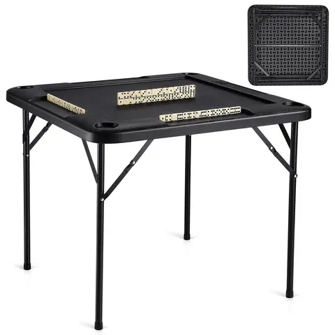 VEVOR 4-Player Mahjong Table, Easy Fold Portable Multi Purpose Foldable Card Table with 4 Cup Holders, Chip Trays, Easy Access to Drinks for Dominoes, Black