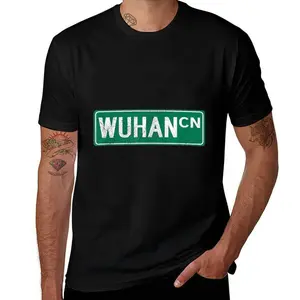Vintage Wuhan China Street Sign Mens T Shirts Cotton Short Sleeve T-Shirt Crew Neck Tees Casual Shirt