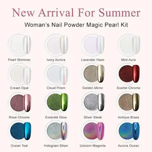 #Summervibes 16pcs Chrome Mirror Powder Set  Nail Art Accessories, Aurora Rainbow Effect Nail Powder Kit for Craft & Nail Art Fimo, Decoration Iridescent Aurora Mermaid Pigment