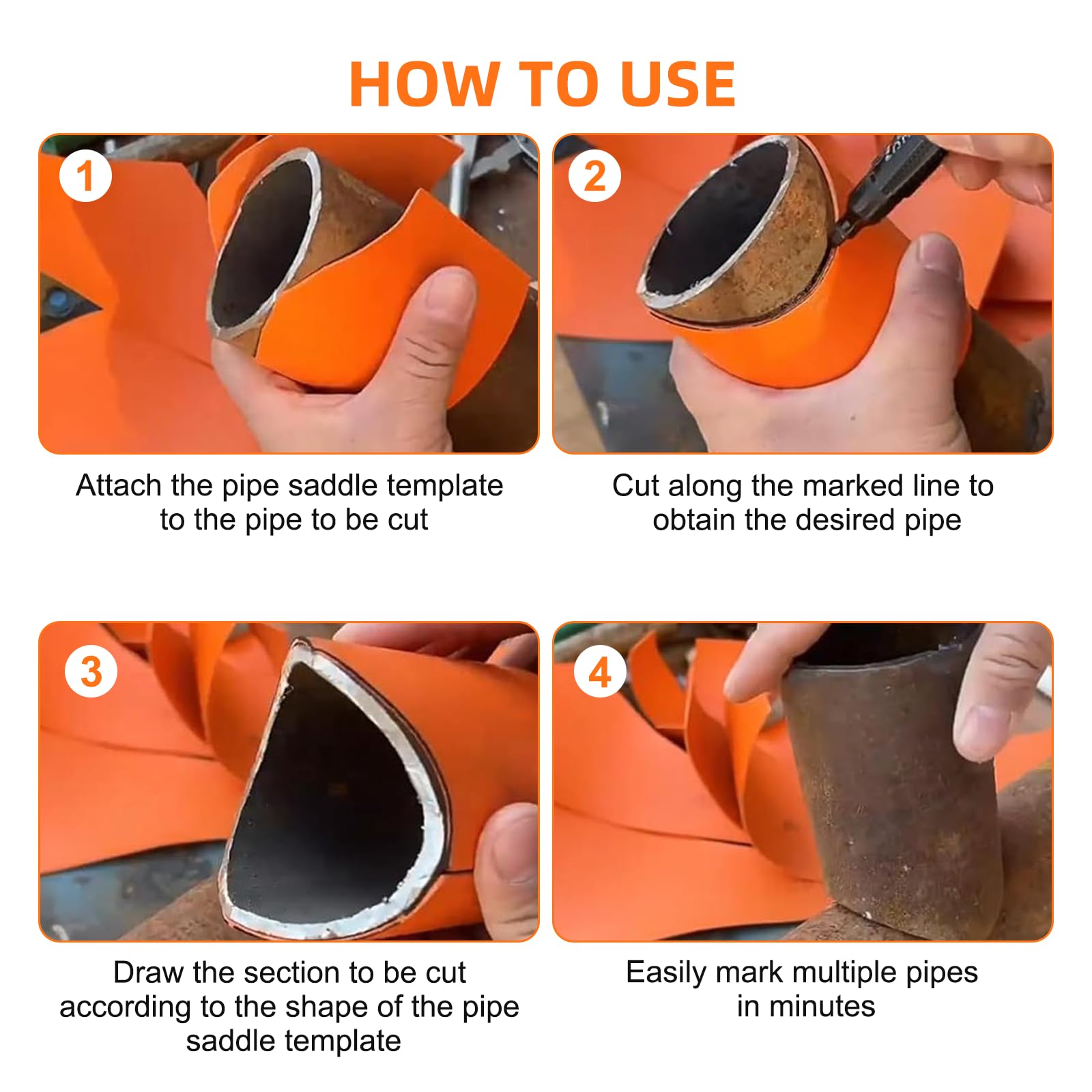 10-Piece Pipe Saddle Template Set - Precision Wrap-Around Pipe Cutting Guide, Multi-Size Tube Notching Tool for Welding & Plumbing (DN20–DN200)