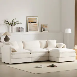 Le Chenille Mediterranean Modular Sectional Sofa with Deep Wide Seats, Cloud Couch with Double Cushions