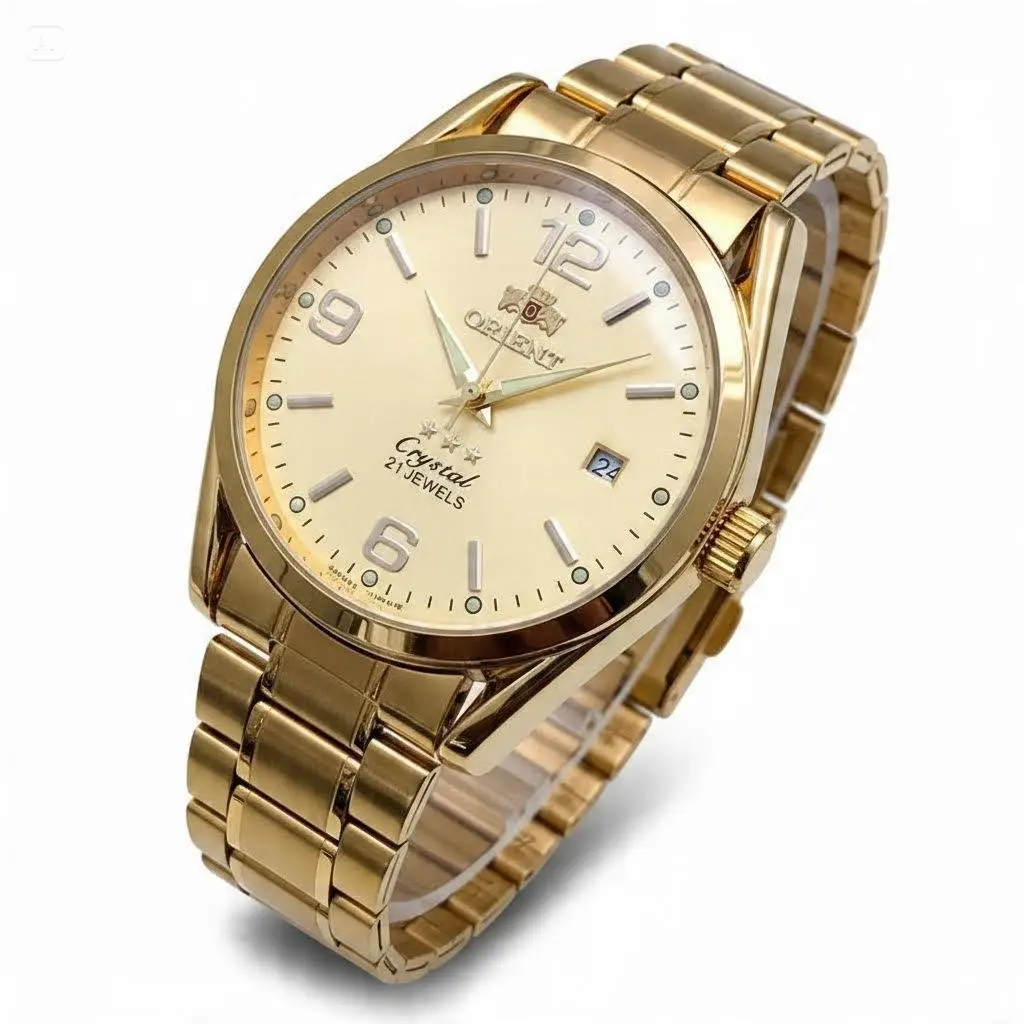 Orient 3 Star Crystal Men’s Automatic Watch, 21 Jewels Self-Winding Movement, Luminous Numeral Markers, Date Window, Water Resistant, Stainless Steel Bracelet, Multi Dial & Case Color Options, Classic Business Casual Dress Wristwatch,
