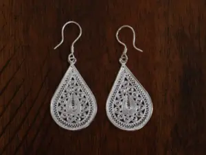 990 Filigree Fine Silver Dangle Earrings, Trad Hmong Dangle, Paisley Teardrop Earrings, Traditional Hmong Inspired Jewelry, Bohemian Dangle Earrings, Miao Silver Heritage, Ethnic Tribal Style Earrings ,Prom Earrings for Women