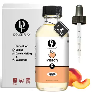 Dolce Flav 2 oz Oil-Soluble Peach Flavoring Extract - Sweet Fruity & Floral Aroma - Perfect for Baking Candy Cosmetics - Dye-Free Alcohol-Free - 2000+ Drops - Accurate Dropper Included
