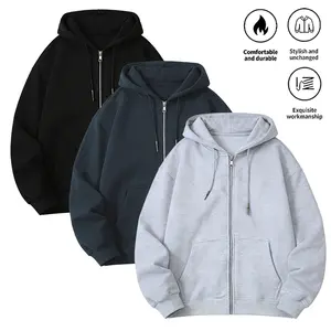 Men's Solid Color Full-Zip Hooded Casual Autumn Sweatshirt,Regular Fit Casual Drop Shoulder Zipper LongSleeve Hooded Sweatshirt for Spring & Fall, Men'sClothes for Daily Wear
