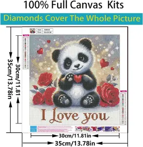 5D Full Drill Diamond Art Painting Kit, Valentine Gem Set with Pens, DIY Dot Craft for Adult Beginners, 13.7x13.7in Panda Themed Home Decor