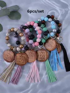 Fashionable Wooden Beaded Keychain, Boho Style Tassel Decor Keychain for Women & Men, Trendy All-match Keychain for Birthday Gift, Keychain Set, Keychain for Bags