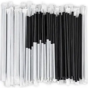 Black Plastic Straws Individually Wrapped 1000 Pack - 8 inch Drinking Straw,  - Restaurant Style Disposable Straws 0.24" Wide, Bulk Set