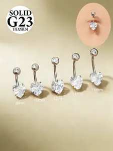 1PC 14G Titanium Heart CZ Belly Rings Curved Barbell Internally Threaded G23 Belly Piercing Belly Jewelry Belly Button Ring Gift For Her Rhinestone Belly Ring 8mm 10mm 12mm 14mm 16mm