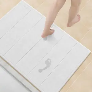 32"x 20" Stone Bath Mat Large, Diatomaceous Earth Bath Mat for, Absorbent Quick Drying Stone Shower Mat, Non-Slip Natural Diatomite Mat, Easy to (White Grey)