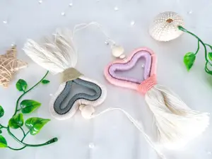 Macrame Heart Car Diffuser Mini Wall Hanging Rearview Mirror Hanging Car Charm Trendy Car Hanging