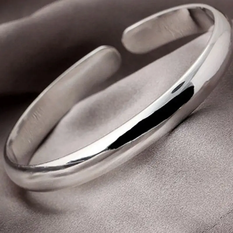 FASHION - 999 Sterling Silver Cuff Polishing Retro Bracelet Bangles For Women Party Wedding Jewelry Accessories Argent 925