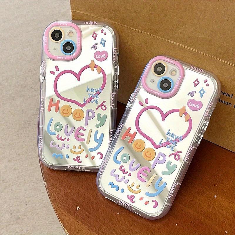 Adorable Girl Heart Mirror Phone Case for iPhone 11 12 13 14 15 Pro Max Shockproof Back Cover