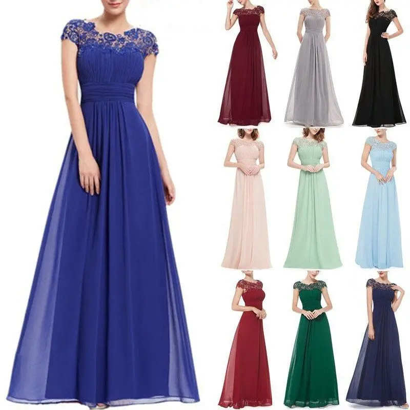 Women's Elegant Halter Neck Lace Maxi Dress - Polyester Formal Dress for Bridesmaid, Evening Parties (Gray, Dark Blue, Wine Red), All Seasons