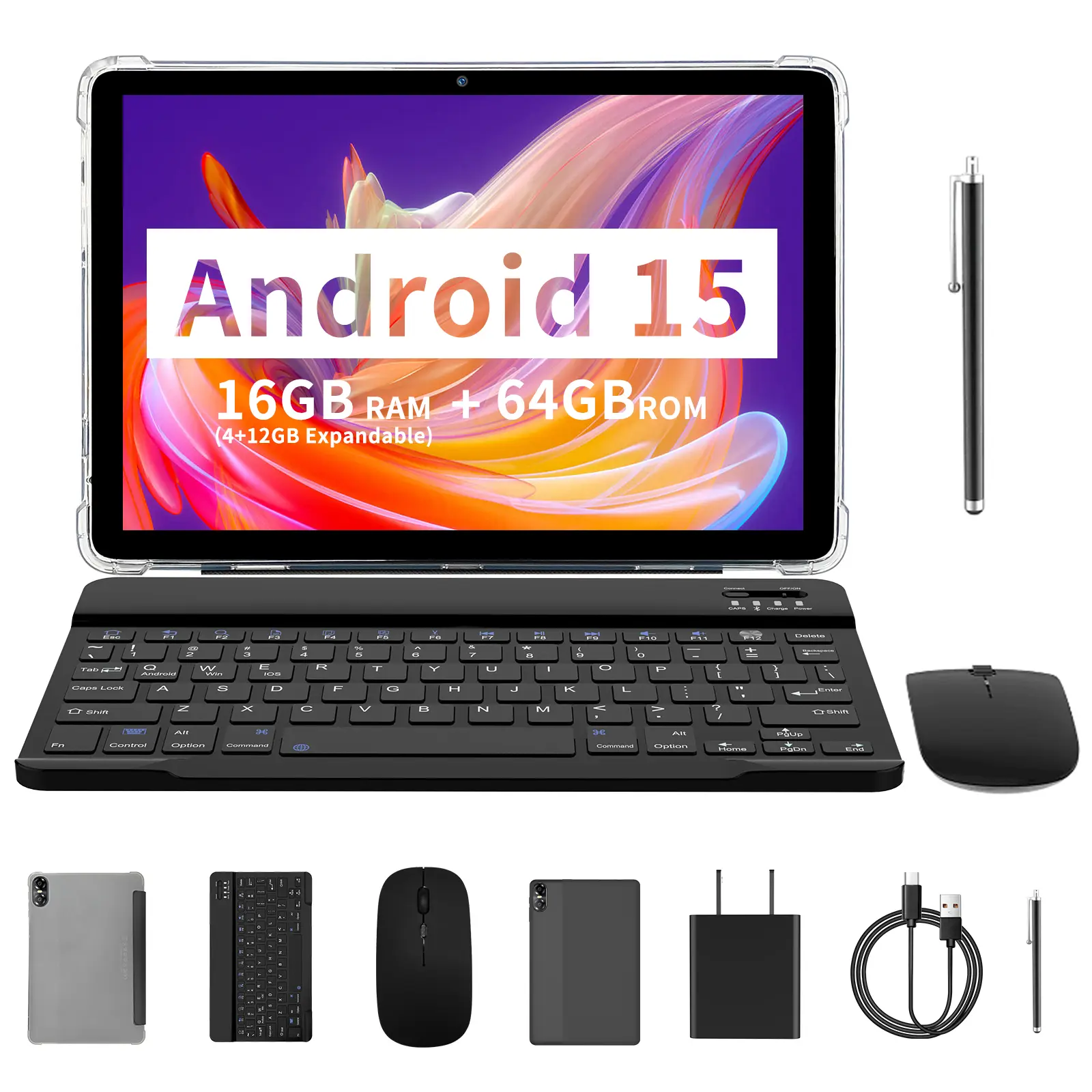 [Summerwins]10 Inch Tablet With Keyboard And Mouse Set 16GB(4+12) RAM 64GB ROM Android15 Portable Bluetooth Enabled For Home Office And Study Best FathersDay Gift
