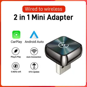 Two-In-One USB Wireless Adapter, Supports Carplay, Android Auto, Smart Mini Box, Plug-And-Play, Wi-Fi, 5g, Bluetooth-compatible 5.0, Fast Connection
