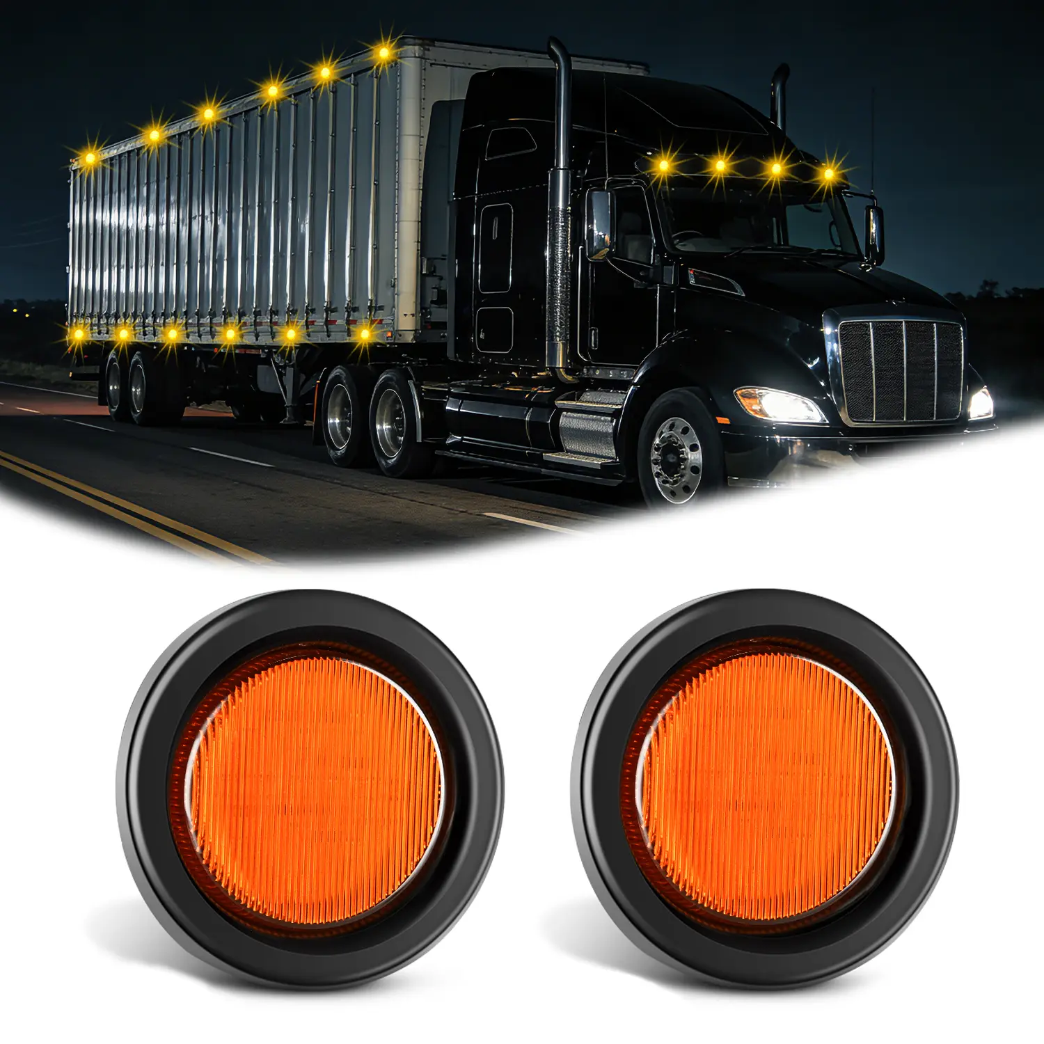 Nilight 2.5Inch Round 13LED Amber Marker Clearance Lights, 2PCS Flush Mount with Plug, Grommet & Pigtail, Hardwired, DOT Compliant 12V LED Blinker for Trucks, Trailers Led Beacon Led Backlights