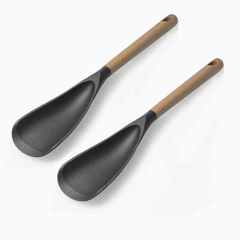 Silicone Cooking Utensils Set, 2 Counts Non-stick Cooking Spoon with Wooden Handle, Kitchen Cooking Utensils for Mixing, Scoop, and Scrape