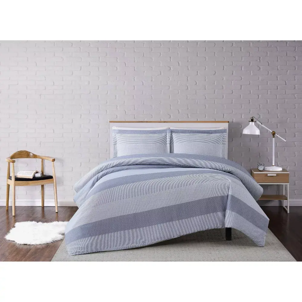 Truly Soft Duvet Cover Set Striped Lightweight Soft Treatment Gray Twin XL