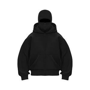Men's Balaclava Hoodie Jacket Zip Up Fashion Double Layer Long Sleeve Casual Outerwear Y2K Clothing for Men and Women