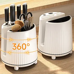 Multifunctional Kitchen Rotating Storage Rack, Chopstick & Knife Organizer, Drainage Design, Compact Home Organization Solution