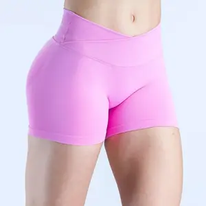 DFYNE Front Cross-Waist Lifting Yoga Shorts, Seamless Knitted Peach Butt Fitness Pants