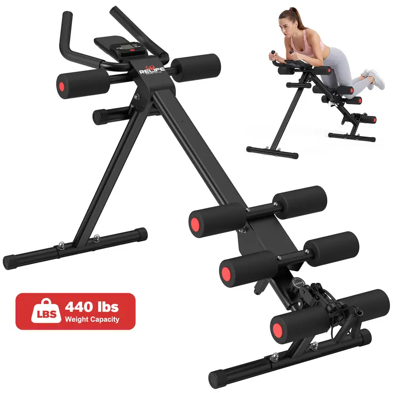 RELIFE Foldable 5-in-1 Ab Trainer, Adjustable Full-Body Core Workout Equipment with LED Display, Silent Rollers, 440LBS Capacity for Abs Sculpting, Back Workouts for Women Home Gym Sit-Up Rowing Machine,back workouts for woman