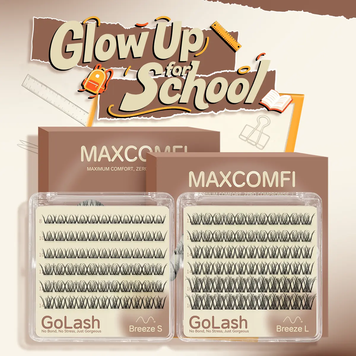 Glueless Lashes Breeze | Maxcomfi Adhesive-Free Lash Clusters, No Glue False Eyelashes, Adhesive-Free Eye Lashes Extensions, Easy-Stick Peel & Wear Glue-Free Premium BASF Fiber Makeup Comfortable Soft Lightweight False Eyelashes For All Eye Shapes