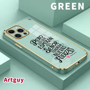 Luxury Electroplated TPU Phone Case for iPhone 16 15 14 Pro Max 13 12 11 XR XS Plus Hope in God's Strength Classic Straight Design Ultra Thin Soft Smartphone Cover