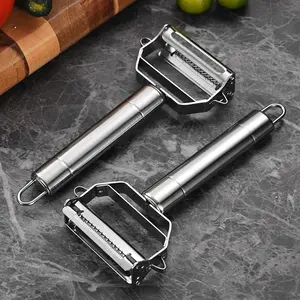 Stainless Steel 2 in 1 Dual Head Peeler Double Ear Multi Functional Shredder for Fruit Melon Potato Peeling Kitchen Tool