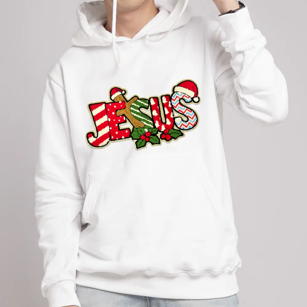 Large Iron-On Patches Chenille Christmas Candy JESUS Embroidered Applique DIY Accessories for Hoodie Clothing Backpacks Jackets Decoration