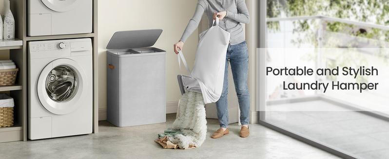 SONGMICS Laundry Basket, 44.9 Gal. Laundry Hamper, 2 Compartments, Easy Assembly, with Lid and Handles, Removable Inner Bags, Joseph SONGMICS Laundry Basket, 44.9 Gal. Laundry Hamper, 2 Compartments, Easy Assembly, with Lid and Handles, Removable Inner Bags, Joseph