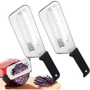 2 Pcs Cabbage Chopper Shredder - Stainless Steel Kitchen Knife for Slicing Grating Shredding Perfect for Sauerkraut Coleslaw Vegetables Sharp Blades Easy to Clean Durable 2 Pcs Black