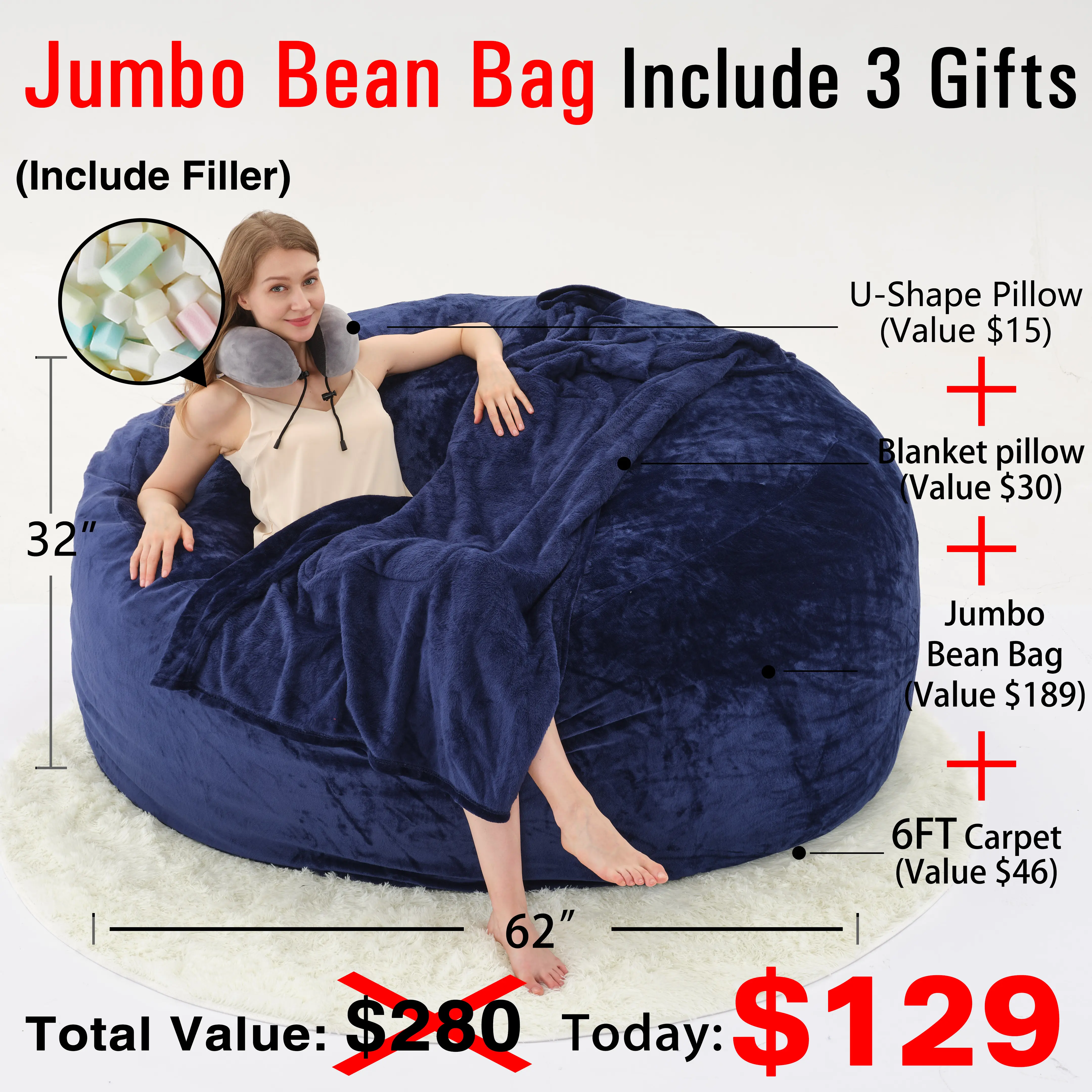 Jumbo Blue(Cover Filler U-pillow Blanket Carpet)