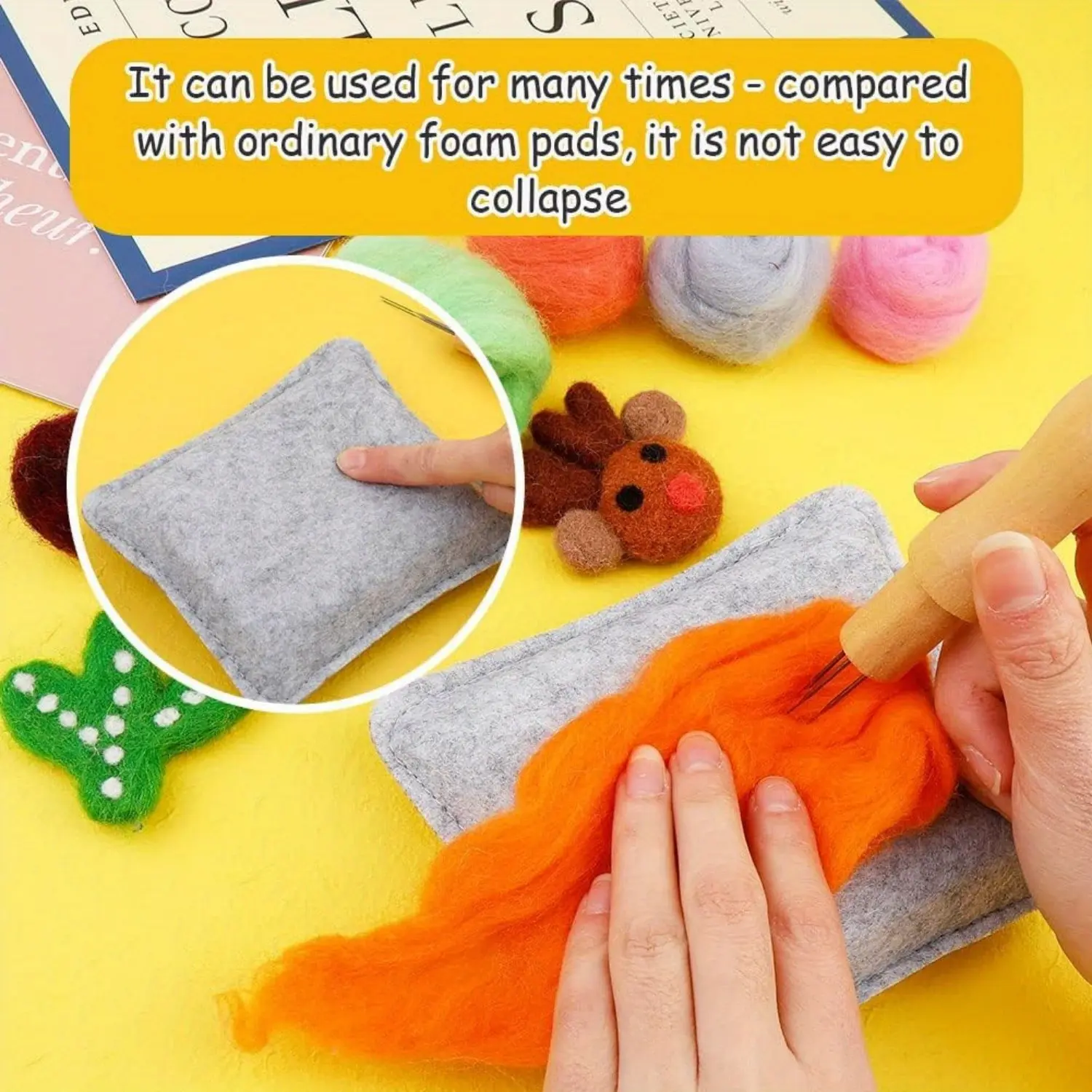 2pcs Wool Needled Felting Pad, 6x4.92x1.38 Inch Felting Block, Thick, Firm And Durable (6"x4.92") Premium Felting Foam Mat, DIY Needle Felting Craft Supplies For DIY Craft