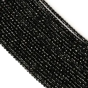 Natural Black Spinel Gemstone Round Micro Faceted Beads String 15.5 Inches Long 2/3/4/6 MM for Jewelry Making and Crafting - AS & JG