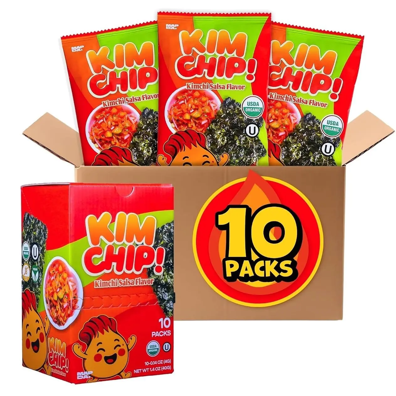 KIMCHIP (10-Pack) Spicy Kimchi Salsa Seaweed Snack – organic, vegan, gluten-free, low-calorie nori chips