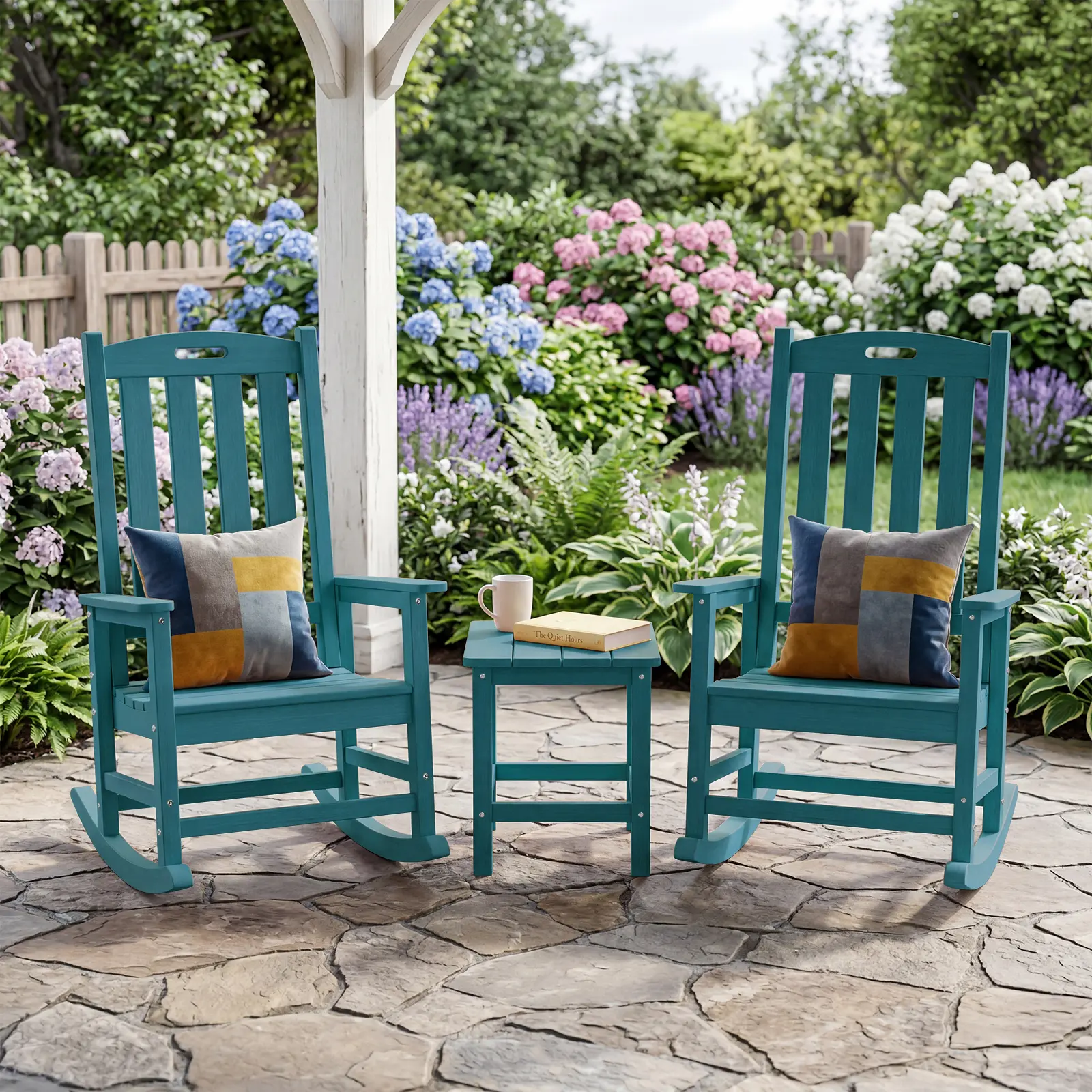 Oversized Outdoor Rocking Chair Set of 2, Porch Rocker with 21" Wide Seat and 32" Tall Backrest, Pre-Assembled with Most Components for Effortless Installation