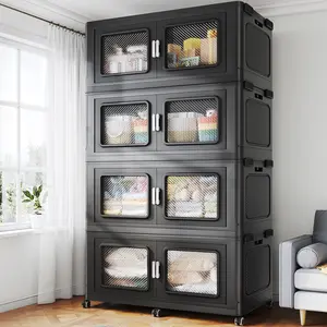 BROVIEW V80 225/300Gal Super Large Stackable Storage Bins with Lid Plastic Collapsible Storage Bins with Wheels for Closet Organizer and Storage Drawers Black