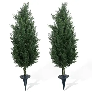 UV Resistant Artificial Pine Trees Set of 2 – Realistic Faux Greenery, Low Maintenance, for Indoor & Outdoor Home, Office, Garden Decor, Includes Ground Spike