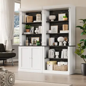 Modern 71-inch 5-tier LED bookshelf, adjustable freestanding wooden display shelf with storage cabinet for bedroom and living room, white