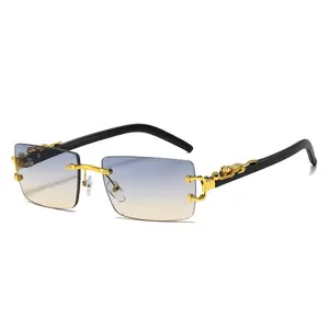 Fashion Rimless Sunglasses Women Men Cheetah Decoration Rectangular Brand Designer Sun Glasses