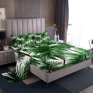 Feelyou Palm Tree Print Bedding Set - Ultra Soft Breathable Sheets, Botanical Nature Theme, Decorative Linens for Teens, Hawaiian Tropical Home Decor