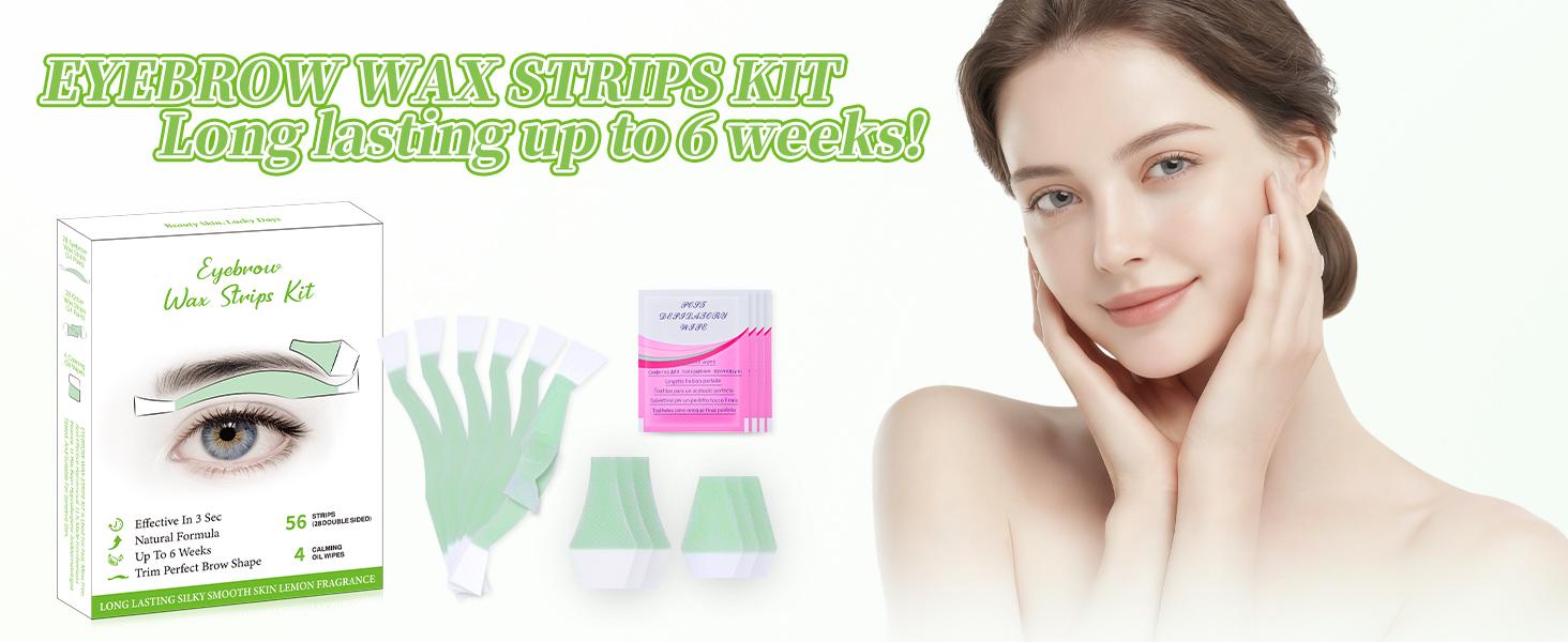 Eyebrow Wax Strips - 56-Strip Eyebrow & Upper Lip Hair Remover with 4 Soothing Wipes | Natural Beeswax Formula | Painless At-Home Hair Removal for Women & Sensitive Skin | Lasts 6 Weeks
