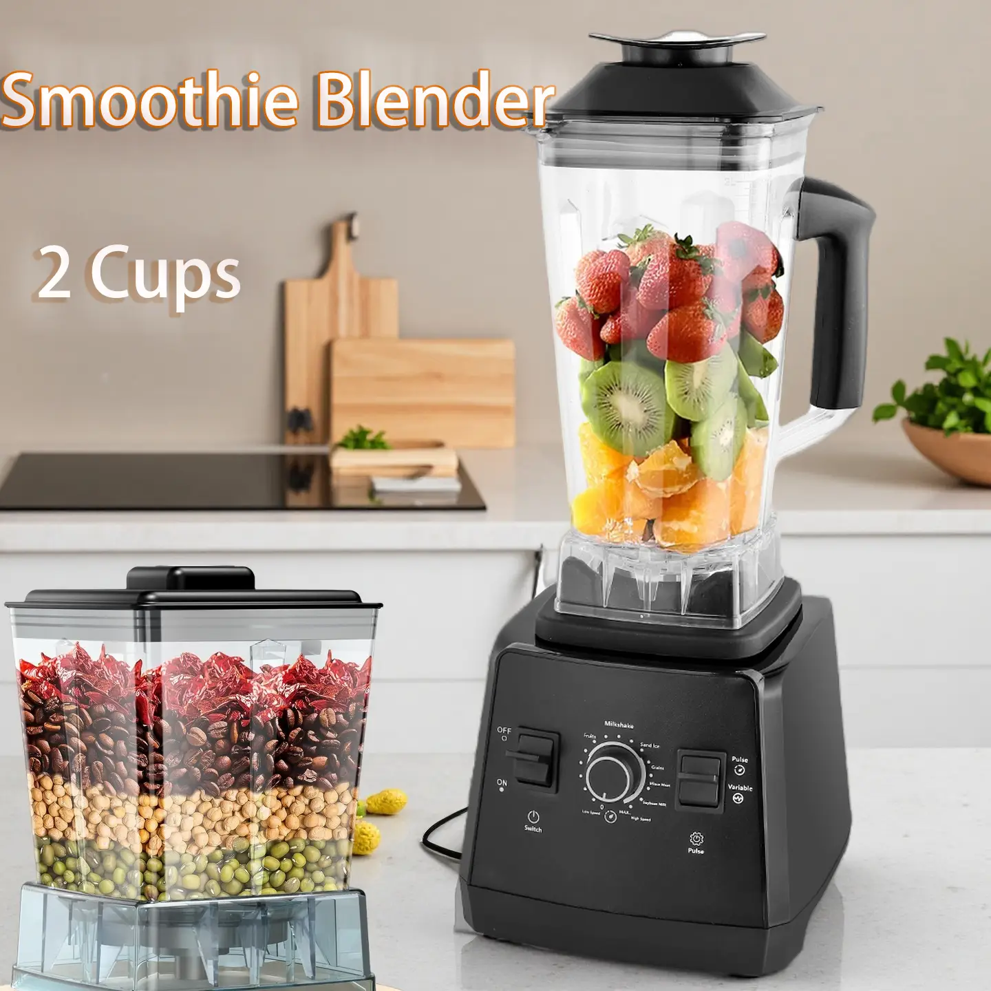 Smoothies Blenders, Blender and Grinder Combo 2400RPM Powerful Kitchen 68oz BPA Free 2 Containers Countertop Blenders Ice Crushing, Juice