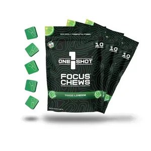 1 Shot Focus Chews | Caffeine-Free Nootropic Taffy for Mental Clarity & Daily Energy | B Vitamins, Zinc & Prebiotic Fiber | Low Sugar, Plant-Based Functional Candy | Gut-Friendly, No Jitters, No Crash—Just Natural, Tasty Focus & Immunity Support