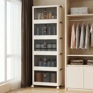 5-Tier Plastic Storage Shelf — 132-Quart Capacity — Stackable Storage Bins with Wheels — Collapsible Storage Boxes — Ideal for Organization in Living Rooms, Offices, and Dormitories