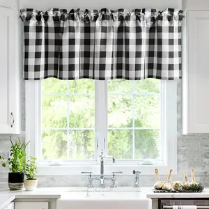 Buffalo Plaid Curtains Valances for Windows - Black and White Semi Sheer Checkered Rod Pocket Valance for Living Room, Farmhouse, Bedroom, 52 x 18 Inches Length, 1 Panel