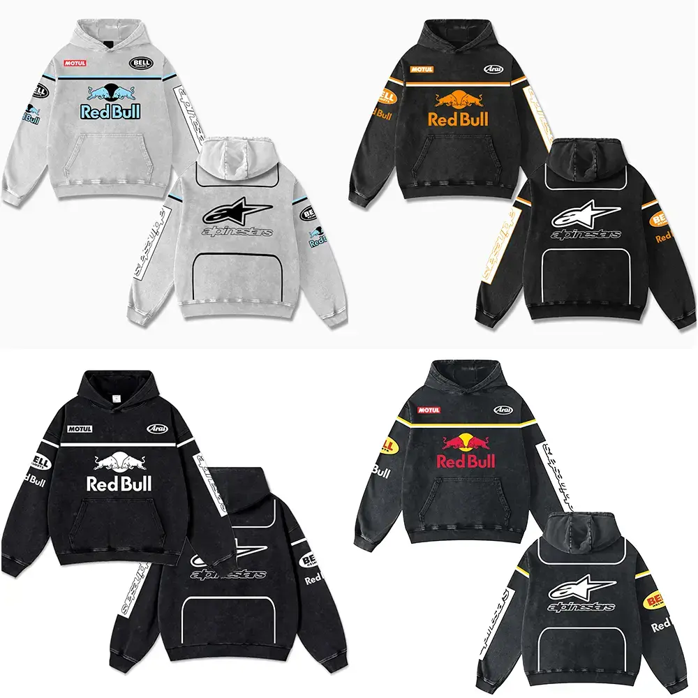 [Collections] Retro Racing Washed Hoodie Motor World Champion Enthusiast Streetwear Racing Team Super Motorsports Clothing Riders Motocross Off-Road Dirt Bike Fan Gear Cotton For Motor Fan